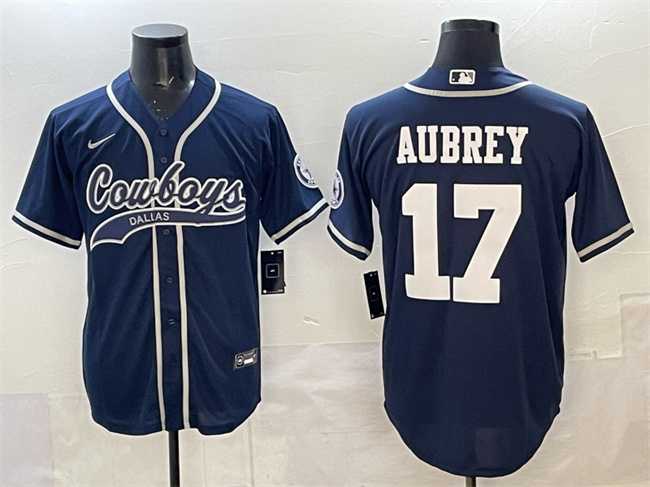 Men%27s Dallas Cowboys #17 Brandon Aubrey Navy Cool Base Stitched Baseball Jersey