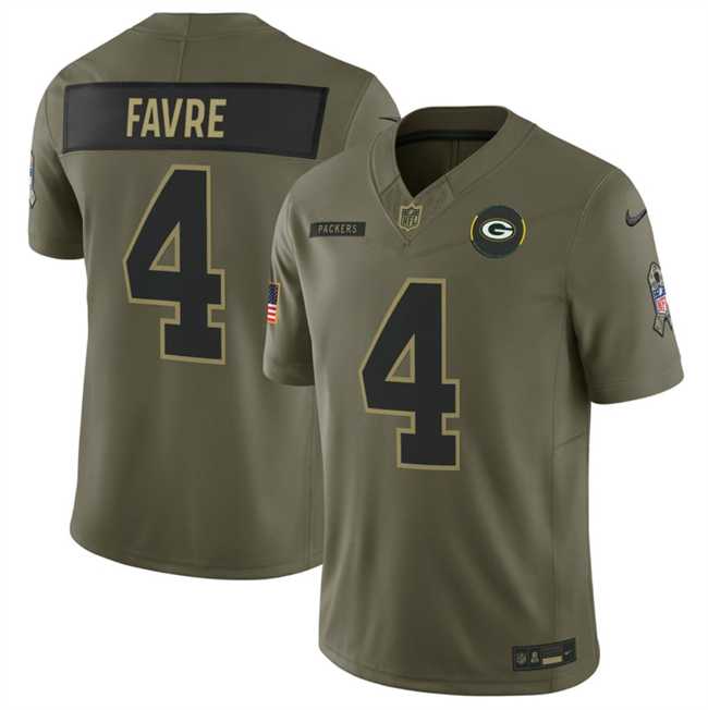Men%27s Green Bay Packers #4 Brett Favre Olive 2025 F.U.S.E. Salute to Service Limited Stitched Jersey Dyin