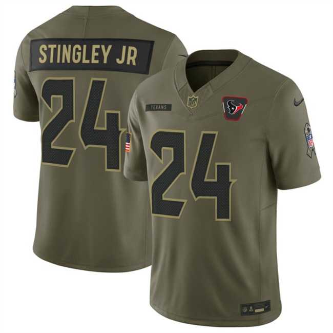 Men%27s Houston Texans #24 Derek Stingley Jr. Olive 2025 F.U.S.E. Salute to Service Limited Stitched Jersey Dyin