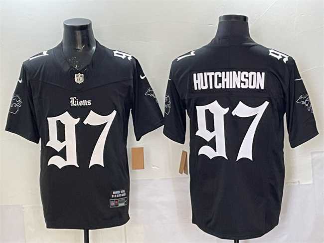Men%27s Detroit Lions #97 Aidan Hutchinson Black 2025 F.U.S.E. %27Gothic Motor Grit Edition%27 Vapor Limited Stitched Jersey Dzhi
