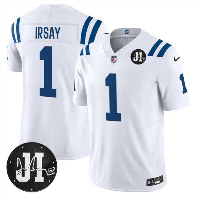 Men%27s Indianapolis Colts #1 Jim Irsay White 2025 F.U.S.E. Jim Irsay Patch Vapor Limited Stitched Jersey Dzhi