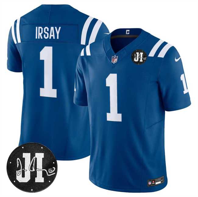Men%27s Indianapolis Colts #1 Jim Irsay Blue 2025 F.U.S.E. Jim Irsay Patch Vapor Limited Stitched Jersey Dzhi