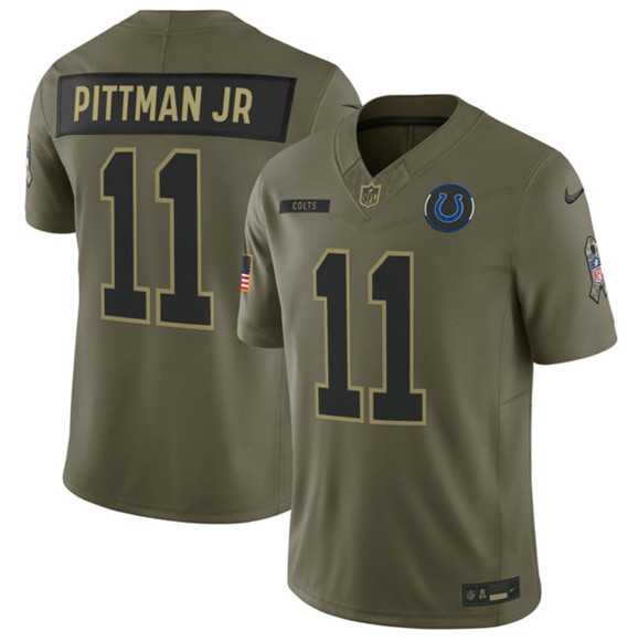 Men%27s Indianapolis Colts #11 Michael Pittman Jr. Olive 2025 Salute to Service Limited Stitched Jersey Dyin