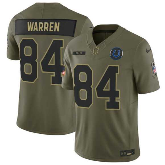 Men%27s Indianapolis Colts #84 Tyler Warren Olive 2025 Salute to Service Limited Stitched Jersey Dyin
