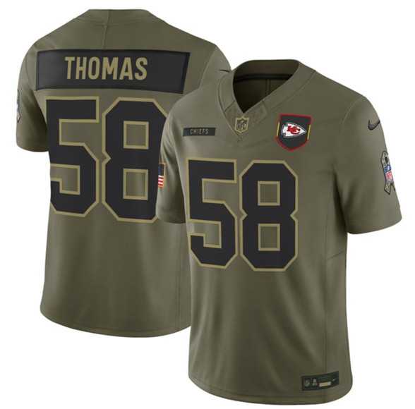 Men%27s Kansas City Chiefs #58 Derrick Thomas Olive 2025 Salute to Service Limited Stitched Jersey Dyin