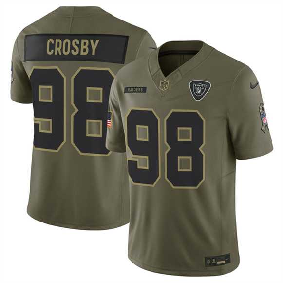 Men%27s Las Vegas Raiders #98 Maxx Crosby Olive 2025 Salute to Service Limited Stitched Jersey Dyin