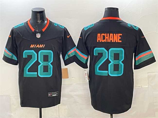 Men%27s Miami Dolphins #28 DeVon Achane Black 2025 F.U.S.E. %27Rivalries%27 Vapor Limited Stitched Jersey Dzhi