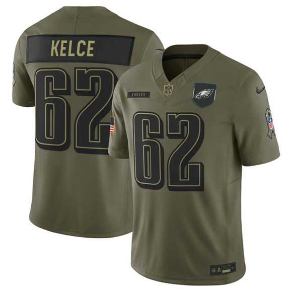 Men%27s Philadelphia Eagles #62 Jason Kelce Olive 2025 Salute to Service Limited Stitched Jersey Dyin