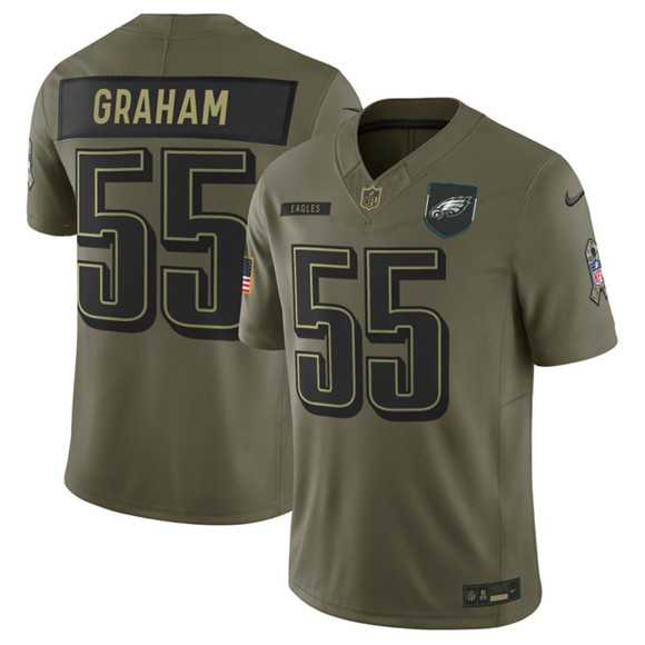 Men%27s Philadelphia Eagles #55 Brandon Graham Olive 2025 Salute to Service Limited Stitched Jersey Dyin