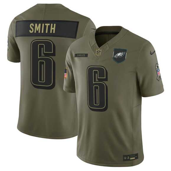 Men%27s Philadelphia Eagles #6 DeVonta Smith Olive 2025 Salute to Service Limited Stitched Jersey Dyin