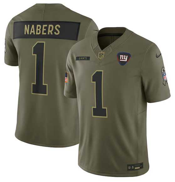 Men%27s New York Giants #1 Malik Nabers Olive 2025 Salute to Service Limited Stitched Jersey Dyin