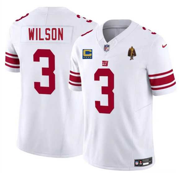 Men%27s New York Giants #3 Russell Wilson White 2025 F.U.S.E. With 4-star C Patch And Walter Payton Patch Vapor Untouchable Limited Stitched Jersey Dzhi