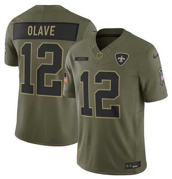 Men%27s New Orleans Saints #12 Chris Olave Olive 2025 Salute to Service Limited Stitched Jersey Dyin