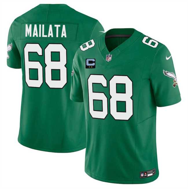 Men%27s Philadelphia Eagles #68 Jordan Mailata Kelly Green 2025 F.U.S.E. With 2-Star C Patch Vapor Untouchable Limited Throwback Stitched Jersey Dzhi