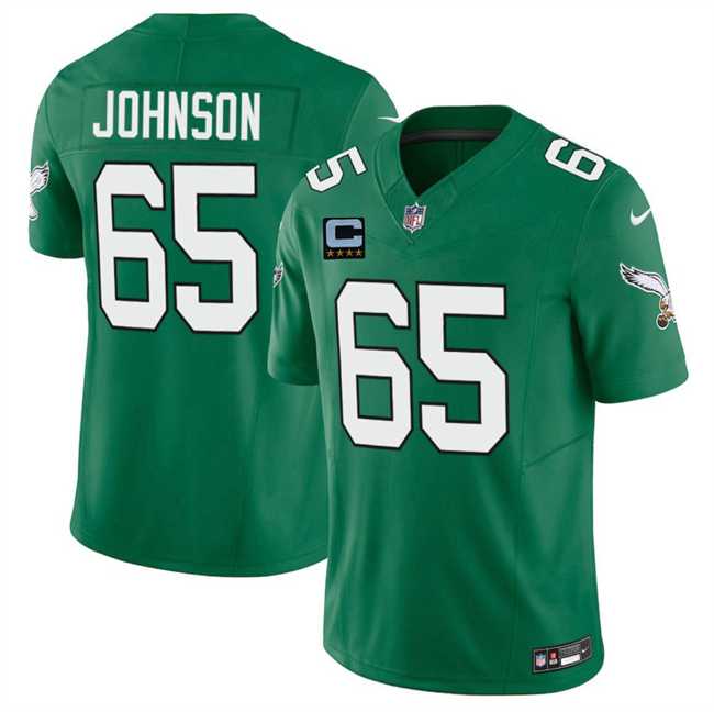 Men%27s Philadelphia Eagles #65 Lane Johnson Kelly Green 2025 F.U.S.E. With 4-Star C Patch Vapor Untouchable Limited Throwback Stitched Jersey Dzhi