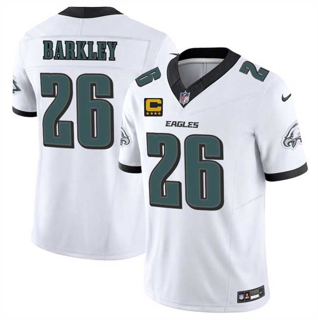 Men%27s Philadelphia Eagles #26 Saquon Barkley White 2025 F.U.S.E. With 4-Star C Patch Vapor Untouchable Limited Stitched Jersey Dzhi