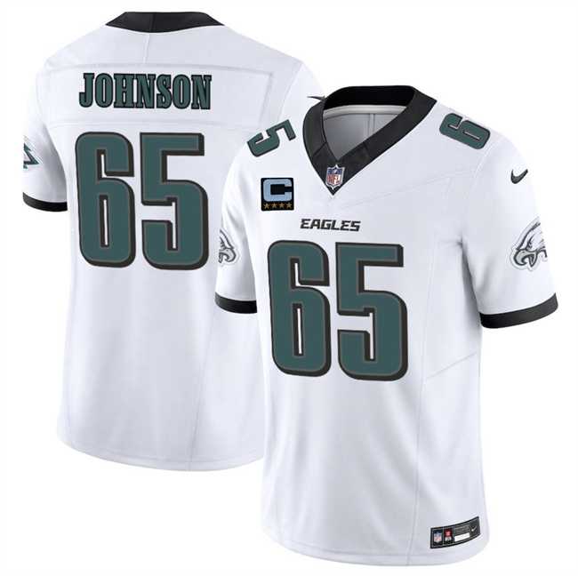 Men%27s Philadelphia Eagles #65 Lane Johnson White 2025 F.U.S.E. With 4-Star C Patch Vapor Untouchable Limited Stitched Jersey Dzhi