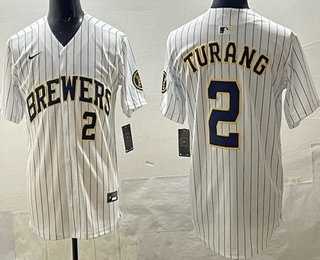 Men%27s Milwaukee Brewers #2 Brice Turang White Limited Jersey