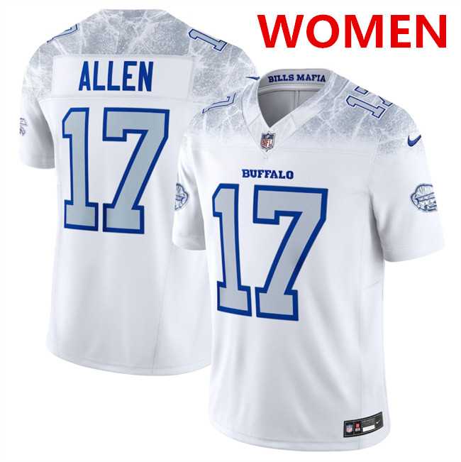 Women%27s Buffalo Bills #17 Josh Allen White 2025 F.U.S.E. %27Rivalries%27 Vapor Untouchable Stitched Jersey Dzhi
