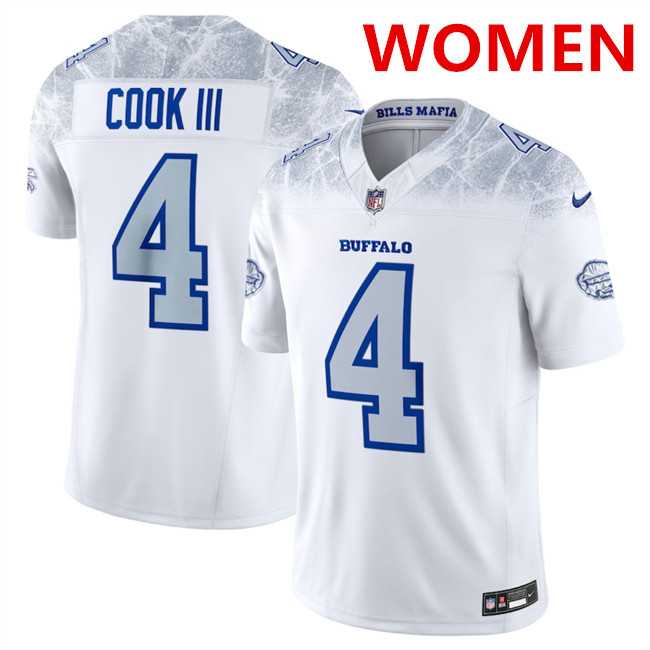 Women%27s Buffalo Bills #4 James Cook III White 2025 F.U.S.E. %27Rivalries%27 Vapor Untouchable Stitched Jersey Dzhi