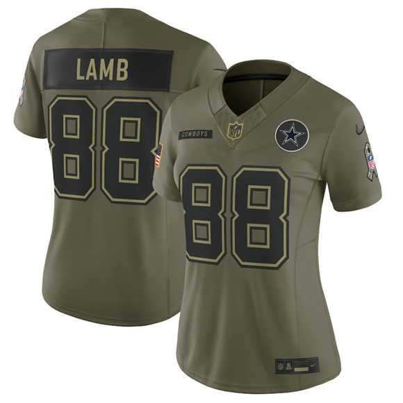 Women%27s Dallas Cowboys #88 CeeDee Lamb Olive 2025 Salute to Service Limited Stitched Jersey Dyin