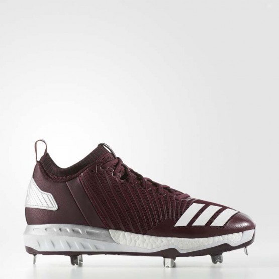 Mens Maroon/White/Metallic Silver Adidas Boost Icon 3 Cleats Baseball Shoes 473LAWUE