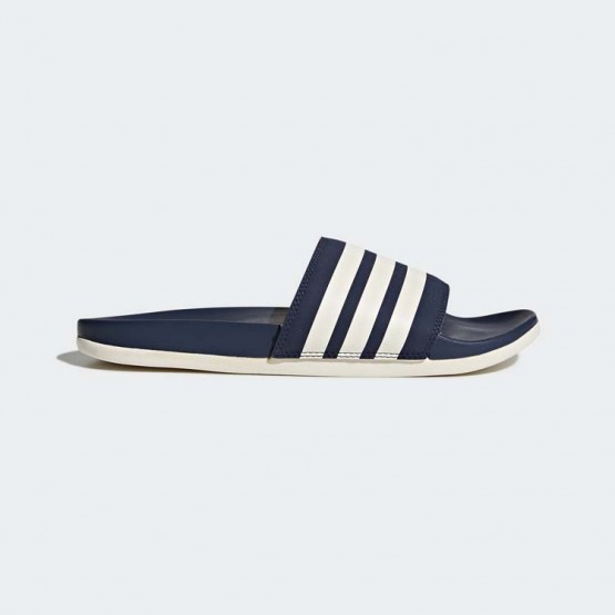 Mens Collegiate Navy/Chalk White Adidas Adilette Cloudfoam Plus Stripes Slides Training Shoes 663NLOVB
